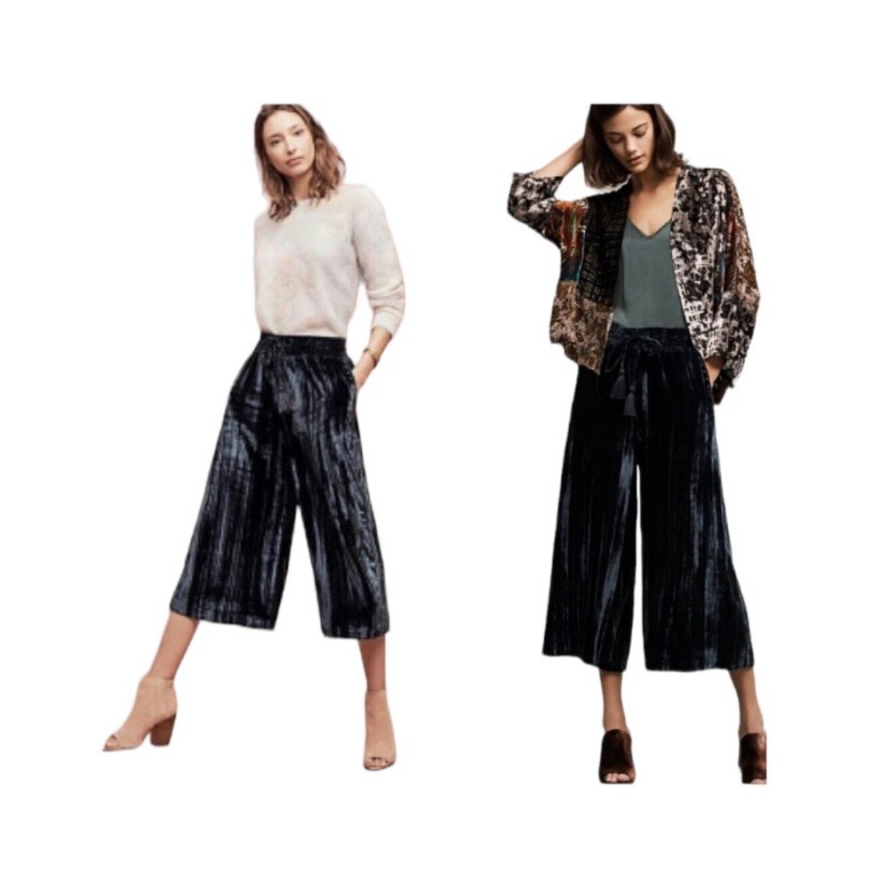 Like new! Anthropologie Hei Hei Velvet Dark Navy Culottes w Detail- Size M